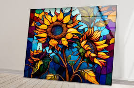 Tempered Glass Wall Art Sun Flower Wall