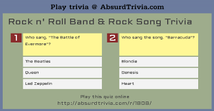 By proceeding, you agree to our priva. Rock N Roll Band Rock Song Trivia