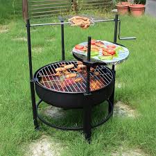 Itopfox Portable Charcoal Round Metal Wood Burning Fire Pit With 2 Grills In Black With Surrounding Removable Cooking Grill