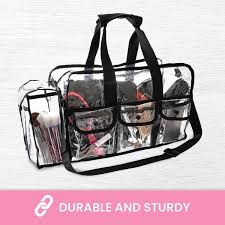 large clear makeup organizer bag 17 inch x 9 inch x 10 inch cosmetic bag with sy zipper and 4 external pockets for toiletries adjule strap