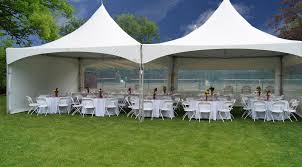 The tablecloths used on these tables vary as much as the use of the tables themselves. Party Tent Rental Wedding Tent Rental Affordable Backyard Tents