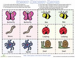 Find two cards that match to win the cards. Memory Matching Game Insects Worksheet Education Com