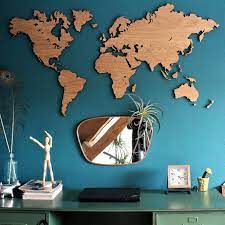 Wooden World Map Wall Art Oak Wall Art