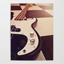 Black And White Bass Guitar Poster By