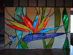 Strelitzia Stained Glass Panel Bird Of