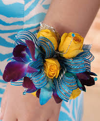 blue yellow prom corsage prom flowers