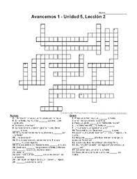 This page word/pdf version answer key. Avancemos 1 Unit 5 Lesson 2 5 2 Crossword Puzzle By Senora Payne