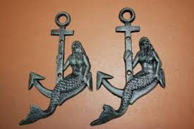 Antiqued Look Mermaid Anchor Wall Hooks