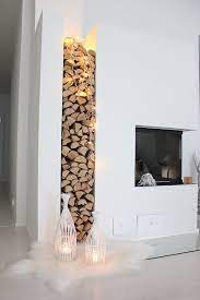 Log Wall Home Fireplace Firewood Storage