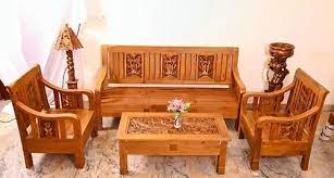 5 seater teak wood brown wooden sofa set