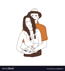 drawing of cute couple in love portrait