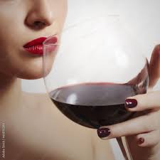 woman drinking red wine red lips tasty