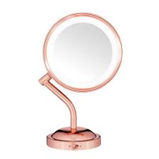 led battery operated rose gold mirror