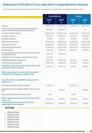 one page statement of profit or loss