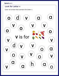letter v worksheets for preers