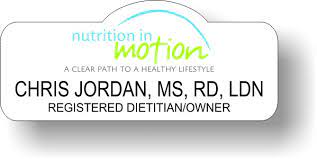 nutrition in motion white shaped badge