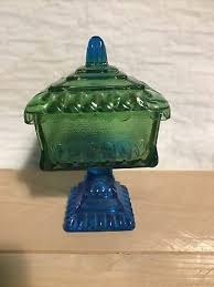 vintage green blue glass pedestal