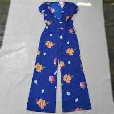 White Fawn Blue Floral Jumpsuit Romper Girls Nwt Nwt