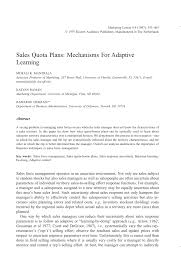Pdf Sales Quota Plans Mechanisms For Adaptive Learning