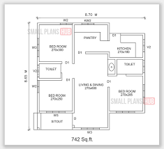 742 Sq Ft 3 Bedroom Single Floor Plan