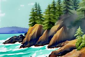 Watercolor Painting Of Oregon Coastline