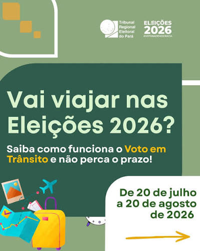 Vai viajar durante as Eleições 2026? ✈️🗳️ Não deixe de exercer o seu direito ao voto! O “Voto em Trânsito” permite que você vote fora da sua cidade de origem caso esteja
