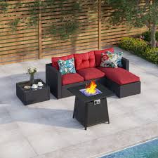 Patio Sectional Sofa Set With Gas Fire