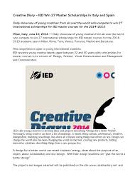 Creative Diary Ied Win 27 Master Scholarships In Italy And