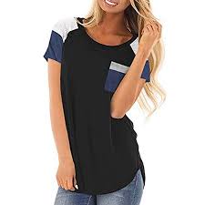 Lelinta Womens Short Sleeves Color Block Striped Tops Crew Neck Blouses Casual Shirts Black Blue Green Red