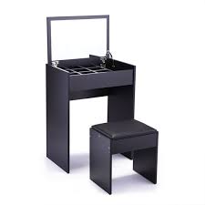 black mirrored makeup vanity table flip