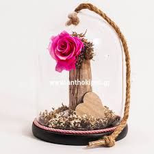 Glass Bell With Ia Rose That Lives