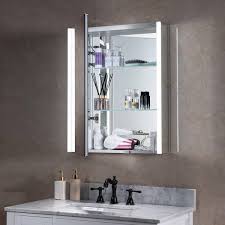 woodbridge 24 in w x 30 in h surface mount bathroom cine cabinet with mirror and led lighting white