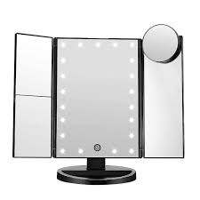 trifold led lighted makeup mirror 2x