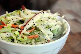 apple cabbage slaw with creamy poppy