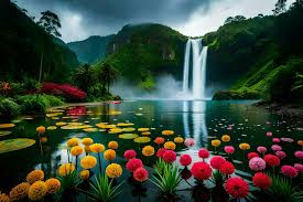 beautiful waterfall flowers water