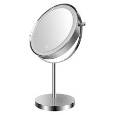tileon 8 in w x 8 in h small round 1x 10x 2 sides magnifying desk makeup mirror with built in battery type c port in chrome grey