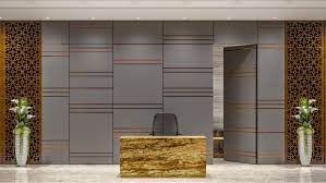 Grey Wall Paneling With Copper Accents