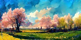 spring landscape painting wallpaper
