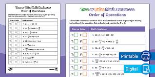 True Or False Math Sentences Worksheet