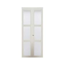 Truporte 24 In X 80 50 In 3080 Series 3 Lite Tempered Frosted Glass Off White Composite Interior Closet Bi Fold Door
