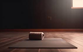 a yoga mat on a wooden floor with a