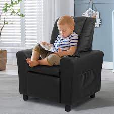 pinksvdas 19 6 in black faux leather 1 seats children chair recliner sofa with cup holder and side pocket