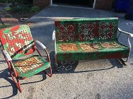 vintage metal patio glider with chair