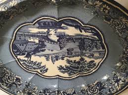 daher decorated ware blue tin tray bowl