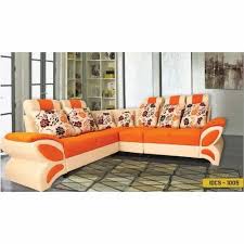 orange and cream l shaped fabric sofa