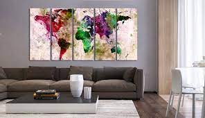 large abstract art canvas world map