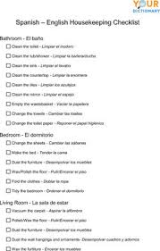 Spanish English Housekeeping Checklist