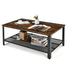 Metal Frame Wood Coffee Table Console