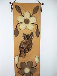 Vintage Carpet Burlap Owl Flowers