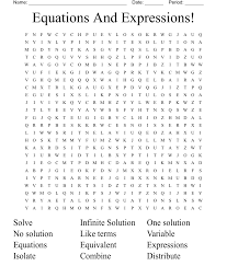 Equations And Expressions Word Search